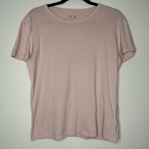 THREE DOTS Made in USA Micro Ribbed Basic Essential Baby Pink Short Sleeve Tee